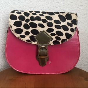 Animal Print Leather Accordion Interior Crossbody Purse - Pink Silver Navy Blue